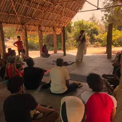 Another perspective of my speaking session at the Vegan Forest Festival. The rustic, natural setting was the perfect backdrop for a conversation about returning to nature through our food choices.