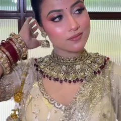 A close-up of the bridal look created during my Amritsar Masterclass. Notice the flawless base, soft pink eyeshadow, and perfectly defined features.