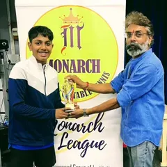 Tanish proudly accepts his trophy for securing the Runner Up position in the U15 category at the 2nd Monarch League tournament.