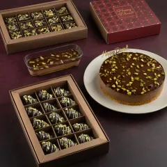 Add a delightful crunch to your Diwali with our new Kunafa Collection. This image shows our Kunafa Crunch Gift Box, Kunafa Dates Gift Box, and the Crème Del-a Crème Kunafa dessert.