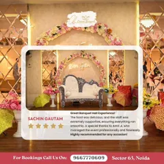 We are proud to receive such wonderful feedback from our guests. This review highlights our delicious food and the supportive, professional service provided by our team, set against our popular floral arch and elegant white couple's sofa.