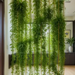 We create living dividers that define a space while keeping it open and airy. This hanging garden is a beautiful, space-saving way to add a wall of greenery.