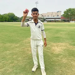A 13-year-old leg-spin magician, Avinash Yadav, from our academy, holding the ball after a match-winning 5-wicket haul for Rajinder Nagar Cricket Club in a DDCA league game.
