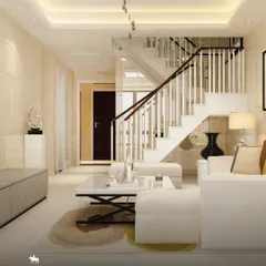 In this bright, airy living space, a delicate cascading fixture adds a touch of modern glamour without overwhelming the room. It demonstrates how a statement piece can be subtle yet impactful, complementing the home's clean lines.