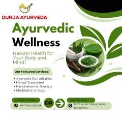 This graphic summarizes our featured Ayurvedic wellness services. We offer everything from initial consultations and herbal treatments to Panchakarma therapy and meditation guidance.
