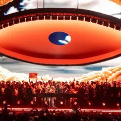 A view from the floor of the Argy NYE show, where the massive stage and VVIP section are packed with energy. The visuals were designed to be overwhelming, creating a total sensory experience for everyone.