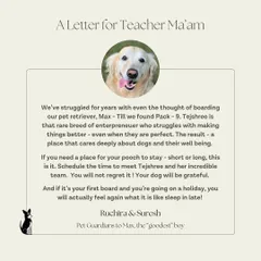 This review from Max's guardians truly touched us. They had struggled for years with the thought of boarding him, and we are so proud to be the place that finally gave them peace of mind.