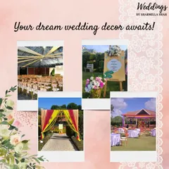 Your dream wedding decor awaits! This collage showcases some of our favorite setups, from colorful Haldi entrances to elegant seating arrangements.