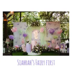 The main decor setup for "Siahran's Fairy First" birthday. We used pastel colors, oversized paper flowers, and butterfly motifs to create a dreamy and magical backdrop.