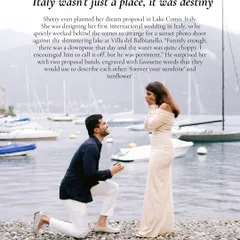 A beautiful proposal story from Lake Como, featured in Vogue. While I was there designing another wedding, my own destiny unfolded. It’s a reminder that the most personal stories are the most powerful.
