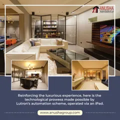 This collage shows a modern living room where I used Lutron automation to create a luxurious and technologically advanced experience. The entire system, including the AV equipment, is operated effortlessly from an iPad.