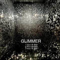 A clear view of the 'Glimmer' Reel Booth with its hourly rental rates. This is one of several affordable, specialized spaces I offer to help content creators produce high-quality work without breaking the bank.