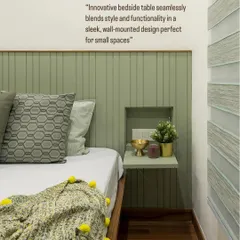 Functionality meets style with this innovative bedside table. The wall-mounted design with a hidden niche is a perfect space-saving solution for compact bedrooms, keeping surfaces clutter-free.