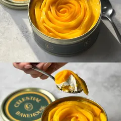 Our Mango Tres Leches, from the beautiful tin to the irresistible first scoop. It's a dessert experience designed to be savored.