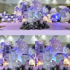 An enchanting purple butterfly party setup, creating a fairytale atmosphere for the special day.