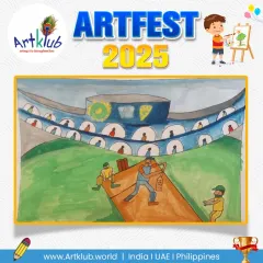 A dynamic depiction of a cricket match in a packed stadium, capturing the excitement of the game.