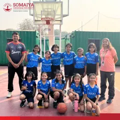 The Somaiya School Basketball Team and their coaches after a dominant win that secured their place in the MSSA Quarter-Finals.