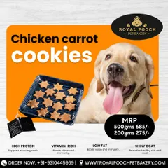 My Chicken Carrot cookies are a powerhouse of nutrition. They are high in lean protein to support muscle growth and vitamin-rich to boost immunity, all while being a low-fat, tasty snack.