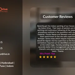 Mrs. Preeti Rao's 5-star review highlights my team's hard work and meticulous process. I ensure all steps outlined in the quotation are followed using quality materials for services like indoor painting and waterproofing.
