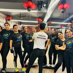 Leading from the front, or in this case, the back. A great shot of me with my stepper gang, all wearing our studio tees. We are a team, a family, a tribe.
