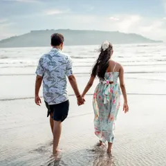A simple walk on the beach, hand in hand. I love capturing these casual, candid moments that show a couple's natural connection during their Alibag pre-wedding session.