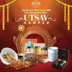 Celebrate with our 'Utsav Hamper', a thoughtful curation for festive moments. It features a mix of our artisanal treats, gourmet nut butters, and unique items like a Ganesh idol from Ekaani and incense from Phool.