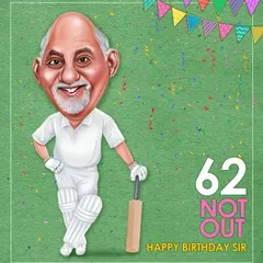 "62 Not Out!" A cricket-themed birthday caricature I was commissioned to create. I can incorporate hobbies and interests to make the gift truly personal.