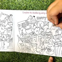 Here’s a look at one of the activities inside the doodle book. Kids can complete the drawing by adding their own details, making each page a unique piece of art.