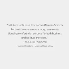 A testimonial from Marasa Hospitality, reflecting on how our design for their property transformed it into a serene sanctuary for both business and spiritual travelers.