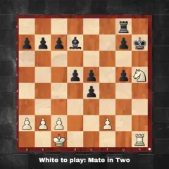 It's White's turn to play in this position. Your challenge is to find the sequence of moves that leads to a checkmate in two.