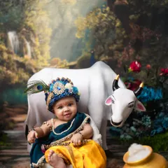 A sweet smile from our baby Krishna. These sessions are filled with joy as we capture the playful and innocent spirit of the beloved deity.