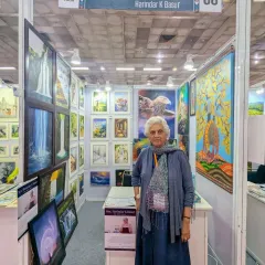 We are incredibly proud to see our students thrive. Here is Harindar ma'am, from our hobby class, standing proudly at her own stall in The Haat of Art exhibition, showcasing the amazing body of work she created with us.