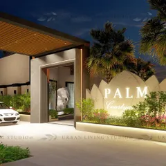 A 3D render of a commercial property entrance in Meerut. The design combines a modern gate structure with a classical-inspired, illuminated boundary wall to create a landmark that is both elegant and attention-grabbing.