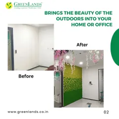 This before and after shot shows the dramatic impact of a preserved moss wall. I transformed a plain corner into a vibrant, textured art piece that requires zero maintenance, making it a perfect green solution for busy commercial spaces.