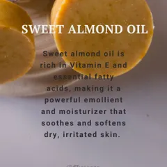 My face soap is enriched with Sweet Almond Oil, which is rich in Vitamin E and essential fatty acids. It's a powerful emollient that soothes and softens dry, irritated skin.