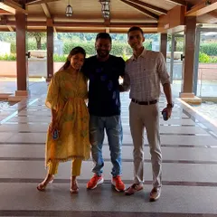 It's always a pleasure to connect with the happy couple after a successful gig. Posing with the bride and groom after playing for their beautiful destination wedding in Goa.
