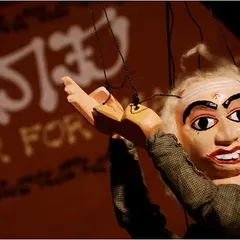 This is the string puppet of Ashtavakra, a wise sage from the Mahabharata whose story holds deep philosophical meaning. Creating puppets of such characters allows us to explore complex narratives and their relevance even today, as we did for an International Genetic conference.