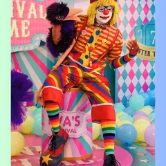 Posing with his feathered friend, our clown is ready to bring the fun. This colorful character performance, complete with a puppet, is a fantastic addition to any carnival-themed birthday party or family fun day.