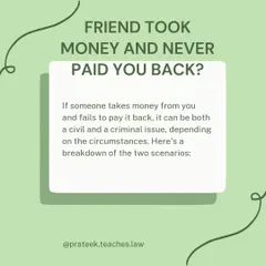 When a personal loan to a friend turns into a bad debt, it can be confusing to know your legal options. I clarify whether the non-repayment of money is a civil issue for recovery or if it can be treated as a criminal offense like cheating.