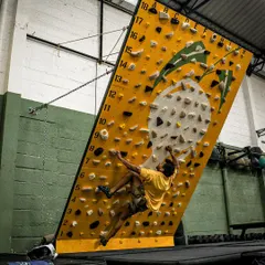 For our experienced climbers, the MoonBoard offers a standardized training challenge. This climber is tackling a difficult problem, building finger strength and power endurance on our 2019 Masters series setup.