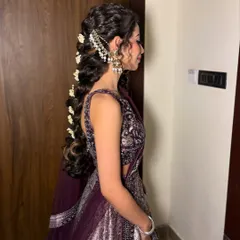 Another angle of this gorgeous bridal braid, showing how the accessories are woven into the hair. I can source and use a variety of hair accessories to match your outfit.