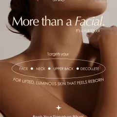 My Signature Ritual is more than a facial. It’s a seamless ceremony that flows from your face to your neck, décolleté, and upper back, leaving you with lifted, luminous skin that feels reborn.