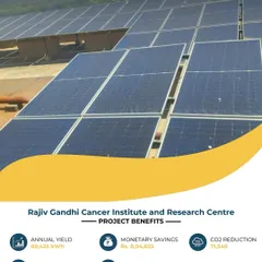 I deliver powerful solar solutions for large-scale facilities like the Rajiv Gandhi Cancer Institute. This project generates nearly 90,000 kWh annually, resulting in monetary savings of over ₹8,00,000 and a massive reduction in carbon emissions.