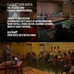 A collage from our tribute to tabla maestro Zakir Hussain. The event featured a screening of the film "The Speaking Hand," performances by talented students, and an interactive "Beat Hunt" drum circle with Muthu Kumar.