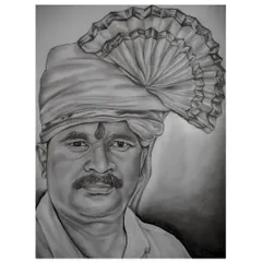This commissioned graphite portrait features a man in a traditional pheta. I focused on achieving a realistic likeness and capturing the fine details of the fabric, making it a dignified and personal piece of art.