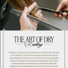 We train our students in the art of dry cutting. This technique allows us to see the hair's natural fall and movement, ensuring a personalized, sculpted finish that grows out gracefully.