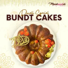 My Diwali Special Bundt cake is a true centerpiece. This one is decorated with a "Happy Diwali" topper, delicate sugar flowers, and a touch of edible gold varq for that festive sparkle.
