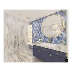 The final 3D render of the master toilet, bringing the mood board to life. This visualization provides a photorealistic preview of how the chosen materials, fixtures, and lighting will come together.
