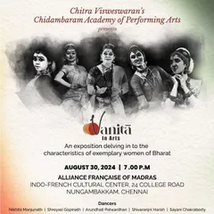 An invitation to "Vanita in Arts," a production celebrating exemplary women of Bharat, curated by Smt. Usha RK. I had the privilege of presenting the goddess Saraswati as part of this show in Chennai.