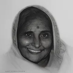 This portrait of my Chandu Faiba is more than just an artwork; it's a memory of her calming presence. I tried to capture her peaceful smile, a tribute to a grand soul.